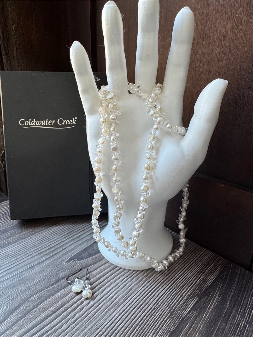 Genuine Freshwater Pearl Sterling Silver Layered Necklace & Earrings Set 32”